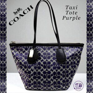 Coach Purple Signature Coated Canvas Taxi Tote Zip Top & Pouch Great Condition